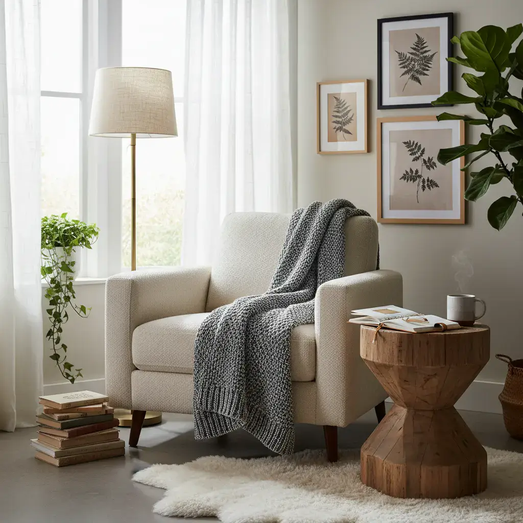 Cozy reading nook with a planner