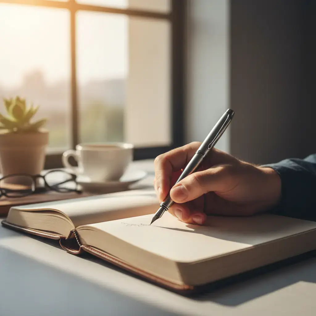 Person writing with pen